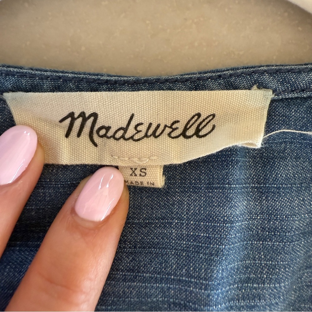Madewell Denim Wrap Top Womens XS | Indigo Blue Cotton Lyocell Blouse - Picture 5 of 6